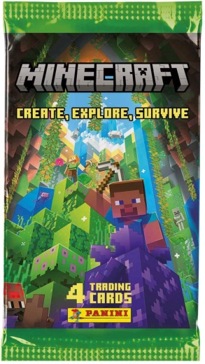 Συλλεκτικές κάρτες Panini Minecraft 3ης σειράς (Create, Explore, Survive) – φακελάκι booster 4 κάρτες