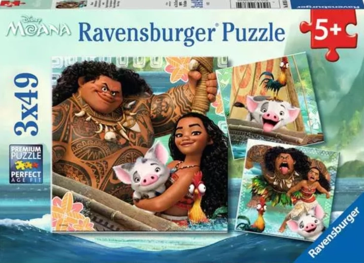 Ravensburger παζλ Η Θαραλέα Βαϊάνα: Γεννημένη για τα ταξίδια 3×49 κομμάτια