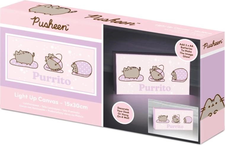 Φωτιζόμενος πίνακας Pusheen 15 × 30 cm – ροζ φόντο Purrito