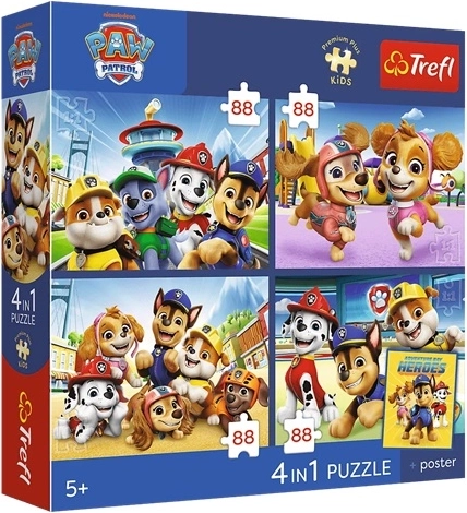 Παζλ Trefl 4σε1 Paw Patrol (4×88 κομμάτια) με αφίσα