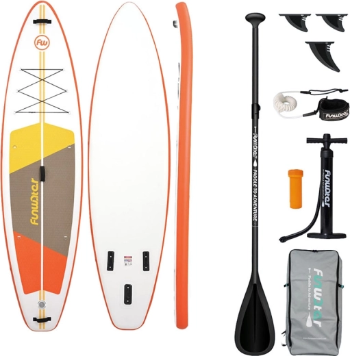 FunWater φουσκωτό paddleboard all-round 335 × 84 × 15 cm, πορτοκαλί‑λευκό