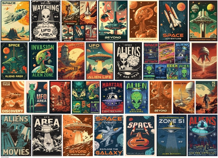 Παζλ EUROGRAPHICS Vintage αφίσες: Εξωγήινοι 1000 κομμάτια