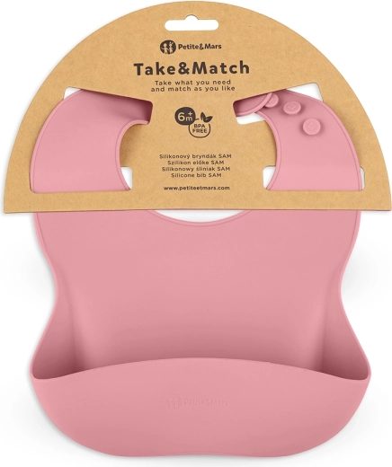 Petite&Mars σιλικονούχα σαλιάρα Take&Match dusty rose 6m+