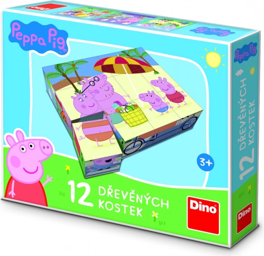 Dino ξύλινοι κύβοι με εικόνες Peppa Pig – 12 κύβοι