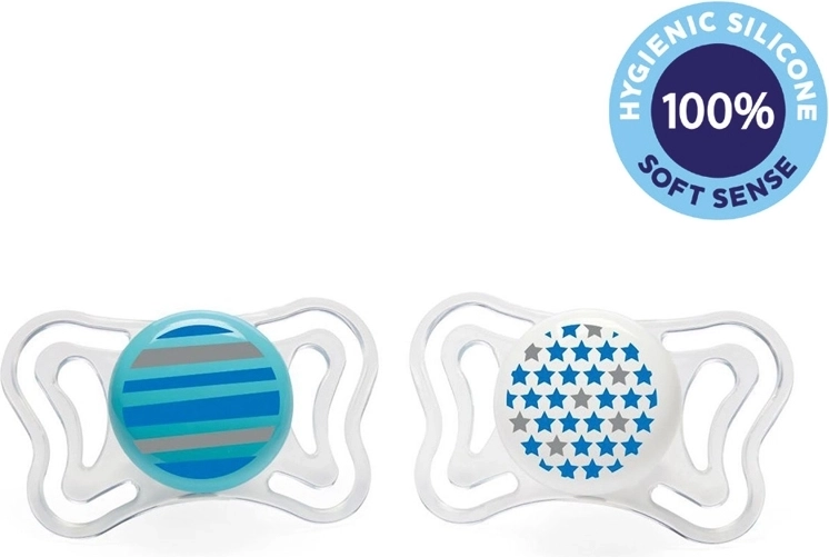 Chicco πιπίλα Physio Light από σιλικόνη 6–16 μηνών, για αγόρια, ρίγες και αστέρια, 2 τεμάχια