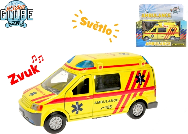 Μεταλλικό ασθενοφόρο Kids Globe Traffic 14 cm με φως, ήχο και μηχανισμό οπισθοκίνησης