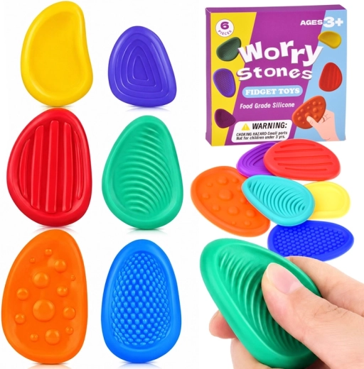 Σιλικονούχα αισθητηριακά «βοτσαλάκια» fidget toys – σετ 6 τεμ.