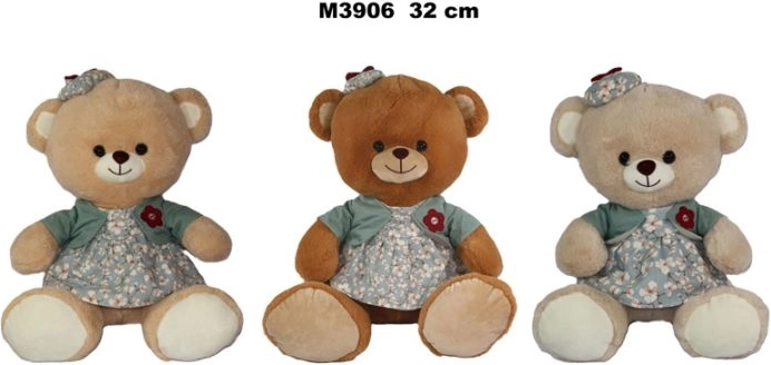 Λούτρινο αρκουδάκι με φόρεμα 32 cm - 1 τεμάχιο