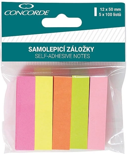 Αυτοκόλλητες δείκτες σελίδας neon 12 × 50 mm, 5 × 100 φύλλα