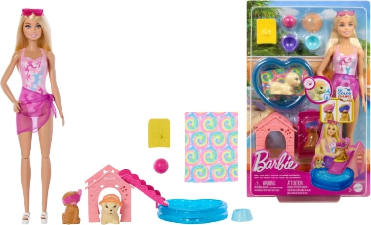 Σετ παιχνιδιού Barbie με σκυλάκια για μπάνιο με εφέ αλλαγής χρώματος - 1 τεμάχιο