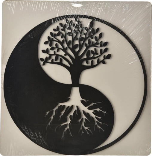 Ξύλινη επιτοίχια διακόσμηση yin-yang μαύρη 35 × 35 cm