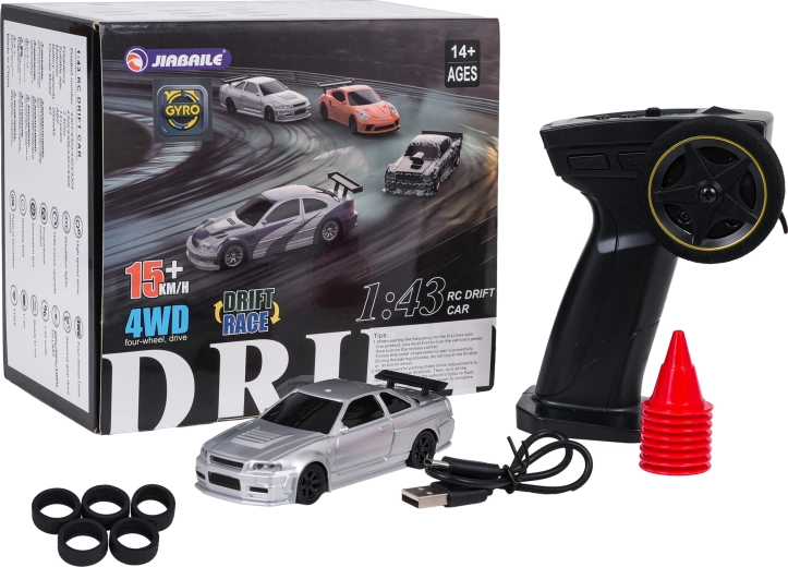 Ασημί τηλεκατευθυνόμενο αυτοκίνητο drift 1:43 με αξεσουάρ