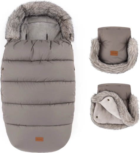 Petite&Mars χειμερινό σετ: ποδόσακος Comfy 4v1 και γάντια για καρότσι Furry mocha mousse