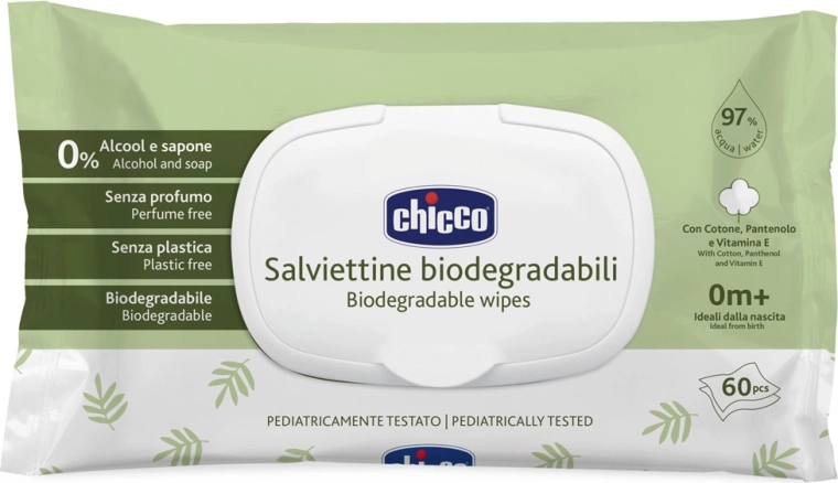 Chicco παιδικά υγρά μαντηλάκια χωρίς πλαστικά 60 τεμ.