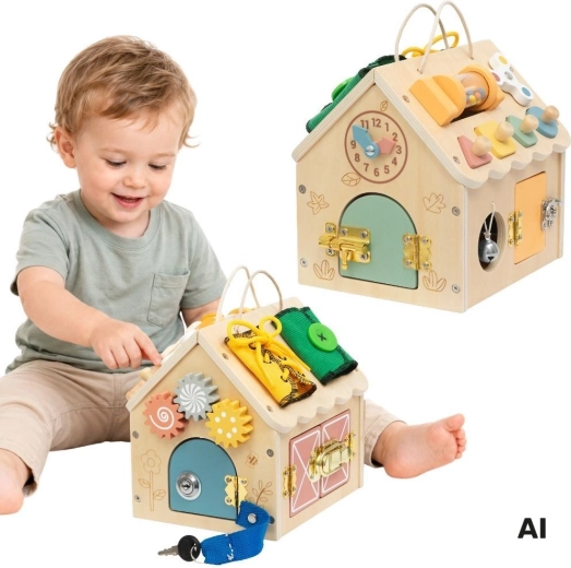 Ξύλινο σπιτάκι δραστηριοτήτων (busy board) Tooky Toy με κλειδαριές
