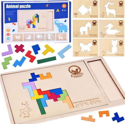 Ξύλινο λογικό παζλ Tetris με ζώα