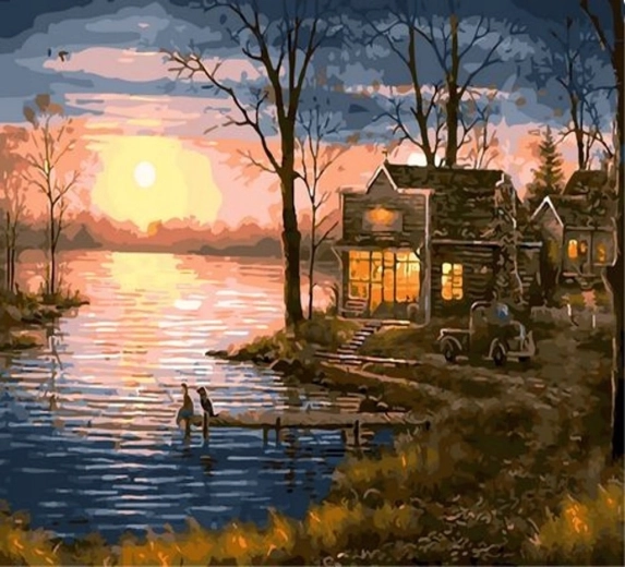 Norimpex Ζωγραφική με αριθμούς – ηλιοβασίλεμα πάνω από τη λίμνη 40 × 50 cm