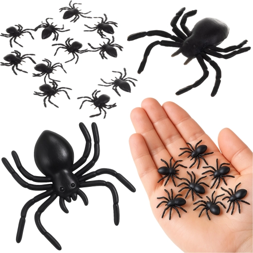 Πλαστικές αράχνες RUHHY – διακόσμηση για Halloween, 10 τεμ. (3 × 3 cm)