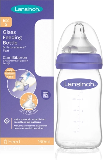 Γυάλινο μπιμπερό Lansinoh με θηλή NaturalWave 160 ml