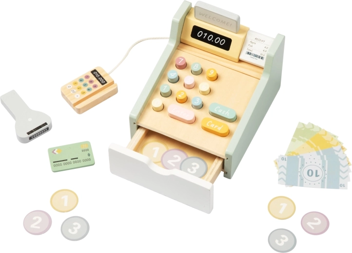 Ξύλινο παιδικό ταμείο Tooky Toy με τερματικό και σκάνερ