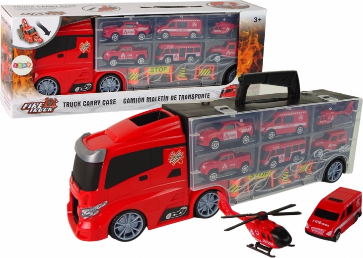 Πυροσβεστικό φορτηγό με ρυμουλκούμενο και αυτοκινητάκια – μεταφορέας διασωστών