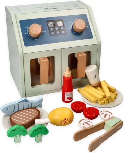 Adam Toys ξύλινη φριτέζα θερμού αέρα με αξεσουάρ, με λειτουργία με μπαταρίες