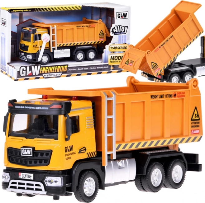 Παιδικό ανατρεπόμενο φορτηγό με φως και ήχο, μεταλλικό αμάξωμα, pull-back