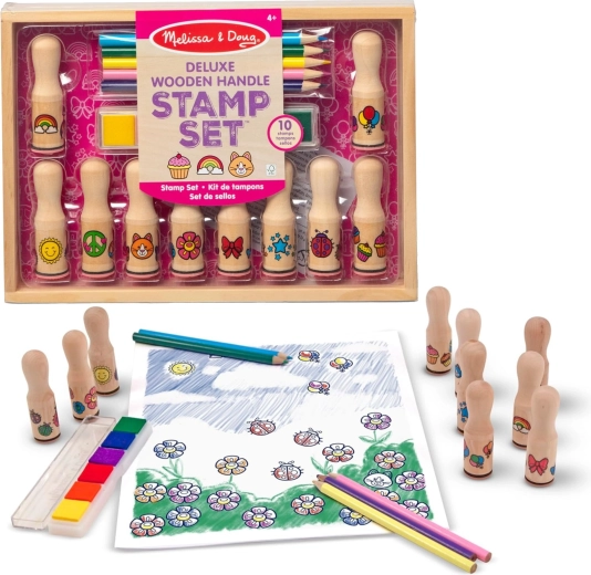 Melissa & Doug δημιουργικό σετ ξύλινων σφραγίδων με μελάνια και ξυλομπογιές