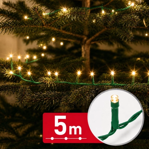 Φωτιζόμενη αλυσίδα LED 5 m με 100 θερμά λευκά LED