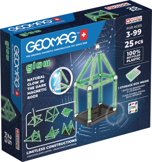 Geomag Glow φωσφορίζον μαγνητικό σετ κατασκευών από ανακυκλωμένο πλαστικό, 25 τεμάχια
