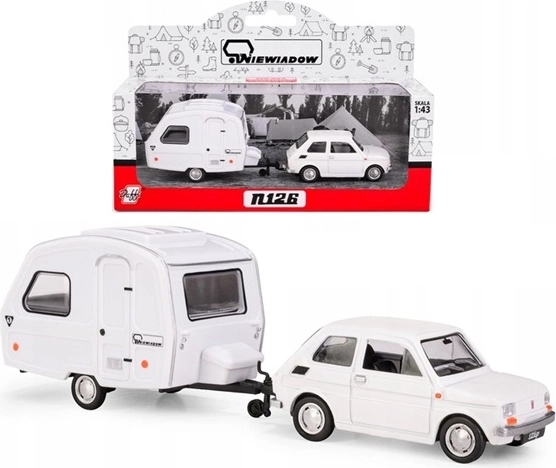 Fiat 126p με τροχόσπιτο Niewiadów N126, λευκό, μοντέλο 1:43