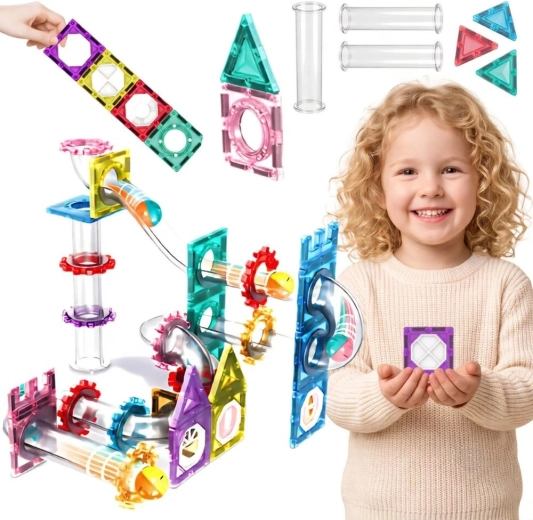 WOOPIE μαγνητικό σετ κατασκευών 3D με πίστα για μπίλιες, 126 κομμάτια