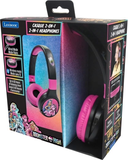Lexibook παιδικά ακουστικά MONSTER HIGH 2σε1 Bluetooth, αναδιπλούμενα, με περιορισμό έντασης