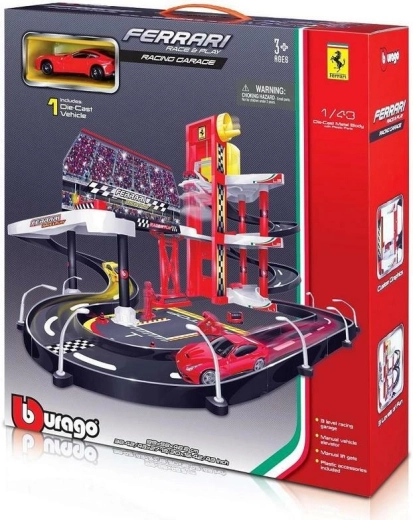 Bburago Ferrari Race & Play – γκαράζ με αγωνιστική πίστα και αυτοκινητάκι 1:43