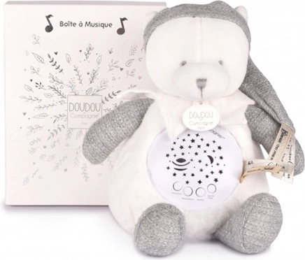Doudou et Compagnie μουσικό νυχτερινό φωτάκι με προβολή αστεριών αρκουδάκι γκρι – σετ δώρου