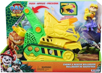 Spin Master Paw Patrol στην ταινία – διάσωση δεινοσαύρων: Μπουλντόζα Chomp & Rescue του Rubble 23 cm με φιγούρες