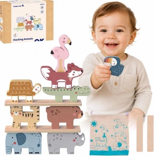 Ξύλινο παιχνίδι ισορροπίας με ζωάκια TOOKY TOY, 13 τεμάχια