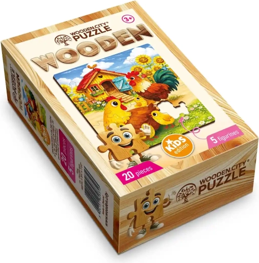 WOODEN CITY ξύλινο παζλ Οικογένεια κοτών στη φάρμα, 20 κομμάτια
