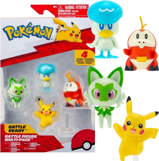 Outlet σετ Pokémon Battle με 4 φιγούρες Pikachu, Krokorok, Sprigatito και Quaxly 5 cm - 4 τεμ.