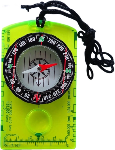 Acra μικρή πυξίδα με μεγεθυντικό φακό σε νέον κιτρινοπράσινο - 1 τεμάχιο