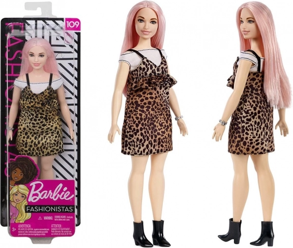 Barbie Fashionistas κούκλα με ροζ μαλλιά και φόρεμα λεοπάρ