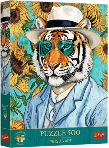 Πάζλ Trefl Premium Plus Pets as Art: Κύριος Τίγρης και Ηλιοτρόπια 500 κομμάτια