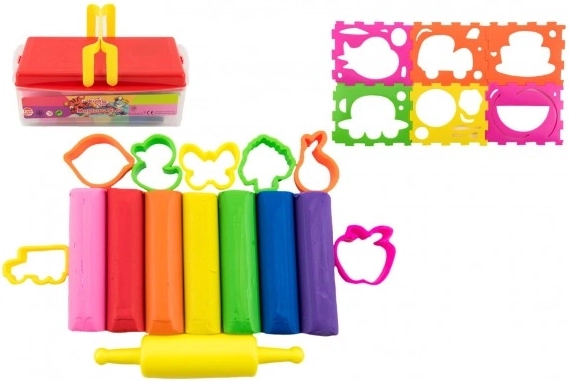 Σετ χρωματιστών πλαστελινών με κουπ πατ και ρολάκι σε πλαστικό κουτί