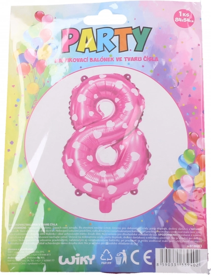 Φουσκωτό μπαλόνι αριθμός 8 ροζ με καρδιές