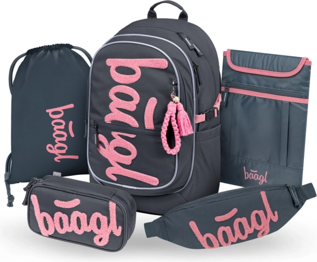 Σετ BAAGL Core Logo ροζ – σακίδιο, κασετίνα, σακουλάκι, τσαντάκι μέσης και θήκη για laptop (GRS)