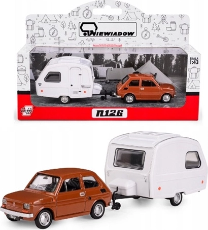 Fiat 126p με τροχόσπιτο-ρυμουλκούμενο Niewiadów N-126, καφέ, μοντέλο 1:43