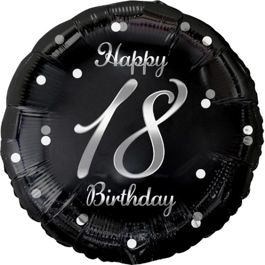 Μαύρο μεταλλιζέ μπαλόνι Happy 18 Birthday 18"