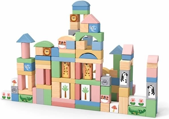Ξύλινα τουβλάκια Safari Montessori 120 τεμάχια Baby Mix
