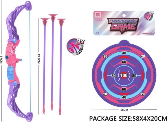 Παιδικό τόξο με βέλη και στόχο, μωβ, 57 cm