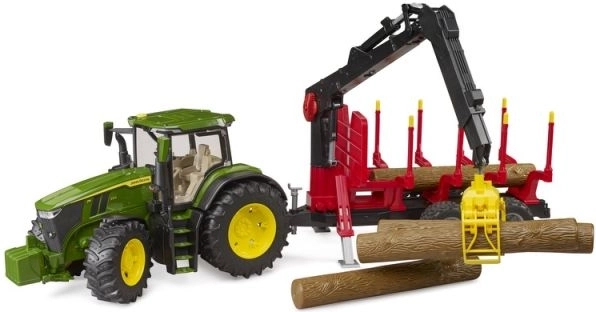 Τρακτέρ Bruder John Deere 7R 350 με δασικό ρυμουλκούμενο και 4 κορμούς